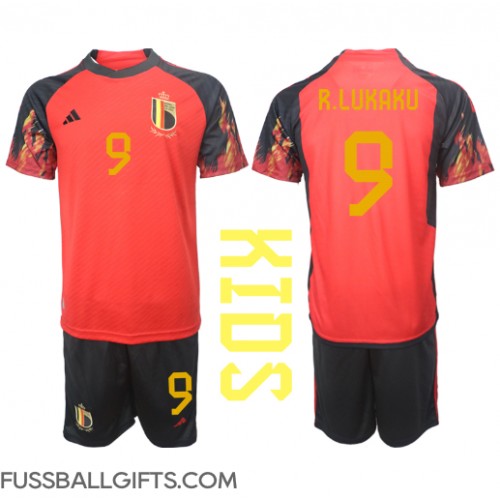 Belgien Romelu Lukaku #9 Fußballbekleidung Heimtrikot Kinder WM 2022 Kurzarm (+ kurze hosen)